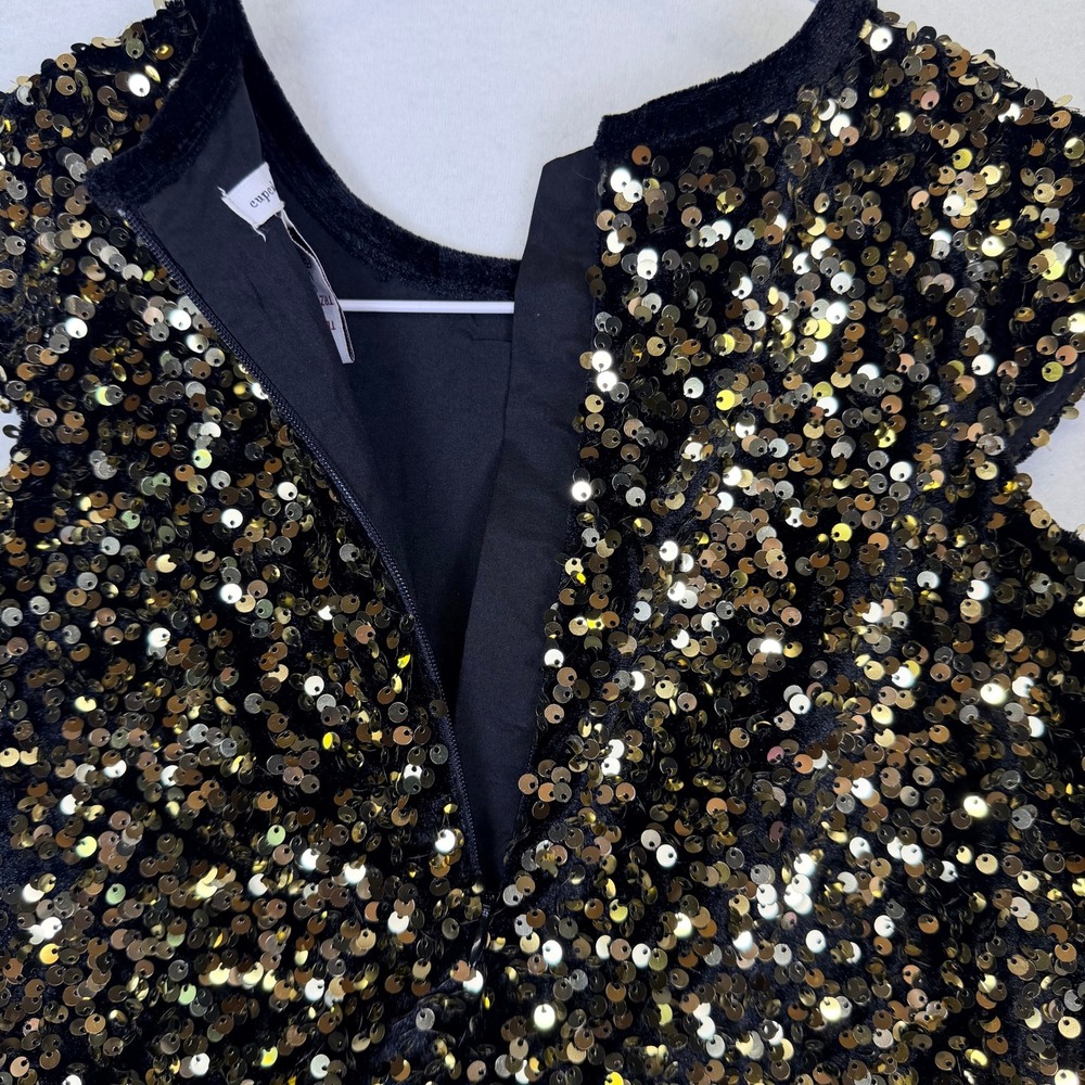 Sparkly Gold Sequin Velvet Shift Dress Sz 6 Cupcakes & Cashmere Holiday Festive - Picture 2 of 7
